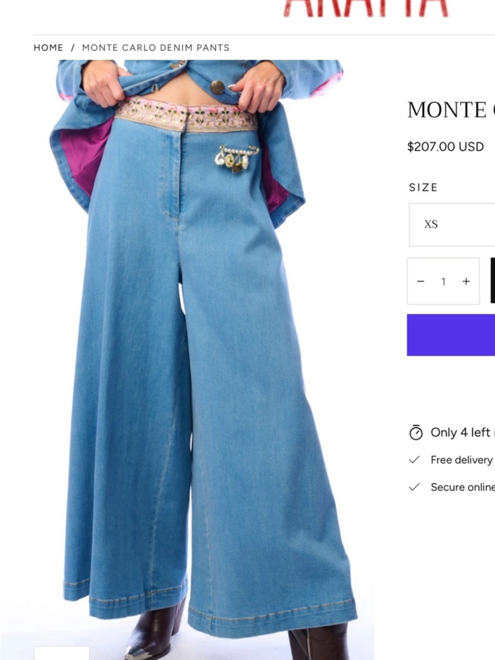 Aratta Monte Carlo Wide-Leg Denim Jeans - Light Blue